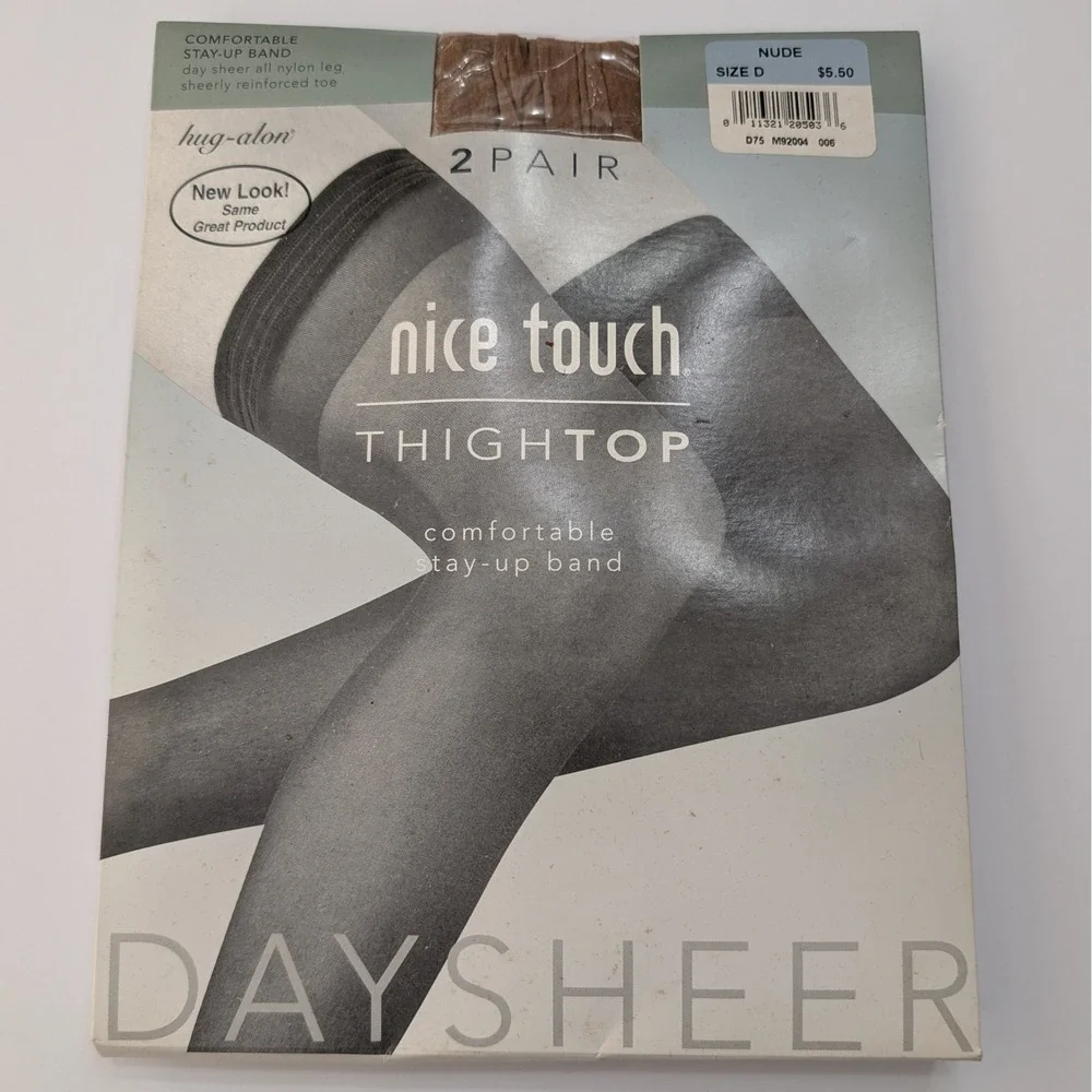 Vintage Nice Touch Hug-Alon Thigh High Stockings 2 Pair Nude Size D USA